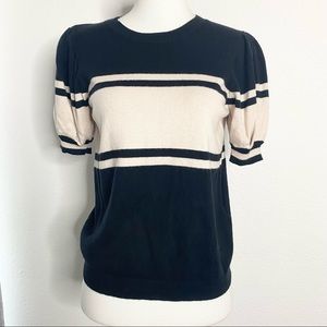 JOIE Black and Cream Puff Sleeve Sweater